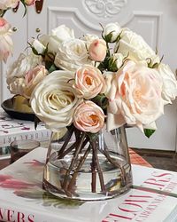 Mix Rose Faux Flowers in Glass Vase