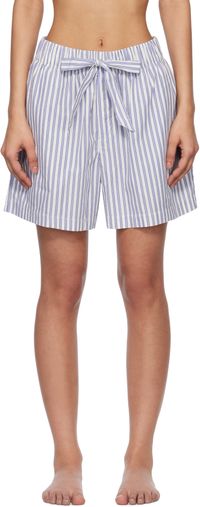 Tekla White & Blue Poplin Pyjama Shorts