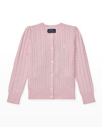 Girl's Cable-Knit Cotton Ribbed Cardigan, Size 2-6X