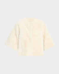 Jewelle Elbow-Sleeve Shearling Jacket
