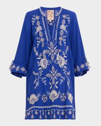 Alba Floral-Embroidered Seersucker Dress