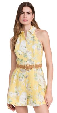 Zimmermann Acacia Halter Romper Yellow Watercolour Floral 4