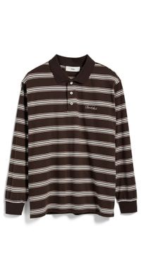 DUNST Unisex Multi Stripe Collared T-Shirt Brown Stripe M