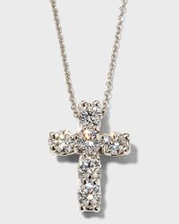 18k Diamond Square-Set Cross Pendant Necklace