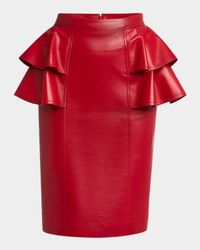 Ruffle Nappa Leather Pencil Skirt