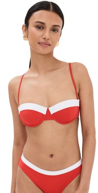 STAUD Jo Balconette Bikini Top Red/White XL