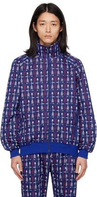 NEEDLES Blouson bleu à motif graphique en tricot jacquard