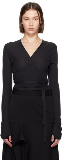 LEMAIRE Cardigan noir à assemblage cache-cœur