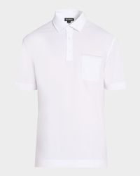 Men's Cotton Polo Shirt with Leather-Trim Pocket