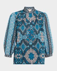 Danilia Medallion-Print Blouson-Sleeve Top