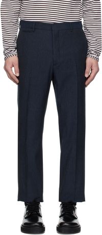 RRL Pantalon de complet ajusté bleu marine en chevron à rayures
