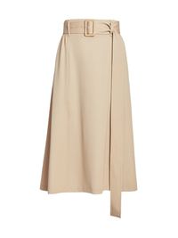 Women's Belted Wool Midi-Skirt - Pearl Beige - Size 12
