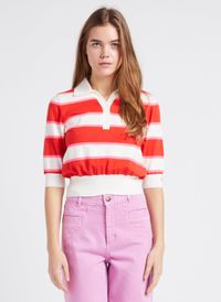 Indee - Top col polo rayé - Taille L - Rouge