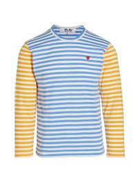 Men's Multicolor Striped Long-Sleeve Shirt - Blue Yellow - Size Large