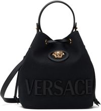 Versace Black 'La Medusa' Canvas Bucket Bag
