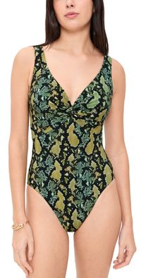 Karla Colletto Fiona V Neck Silent Underwire Tank with High Back Green Multicolor 12