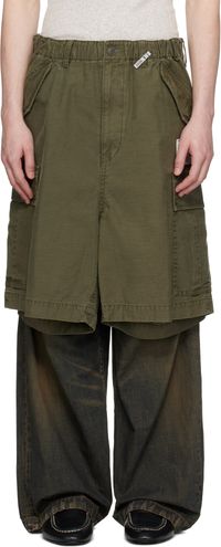 Maison MIHARA YASUHIRO Khaki & Navy Cargo Shorts Combined Denim Jeans