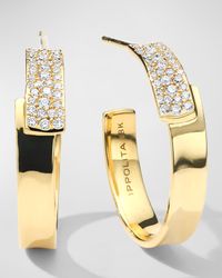 18K Gold Overlapping #1 Hoop Earrings with Diamonds