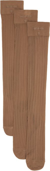 SHUSHU/TONG Three-Pack Tan Knitted Mid-Calf Socks