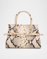 River Small Snake-Print Leather Top-Handle Bag