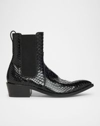 Shiny Python Stamped Leather Chelsea Boots