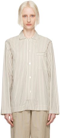 Tekla Off-White & Brown Long Sleeve Pyjama Shirt