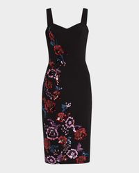 Nicole Sequin Floral Sweetheart Midi Dress