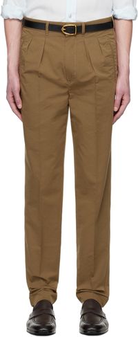 TOM FORD Tan Fluid Poplin Double Pleat Trousers