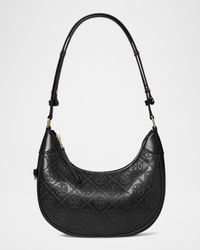 T Monogram Leather Crescent Shoulder Bag