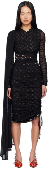 Marine Serre Robe midi drapée noire en jersey