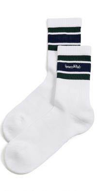 Sporty & Rich Serif Logo Socks White/Forest/Dark Navy One Size