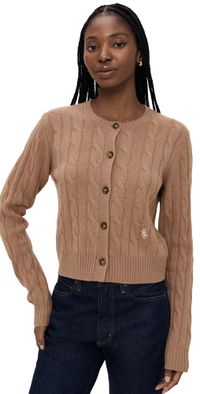 Sporty & Rich Cable Knit Cashmere Cardigan Camel XL
