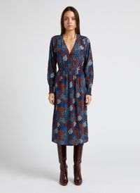 Soi Paris - Robe longue Col V en soie - Taille 42 - Bleu