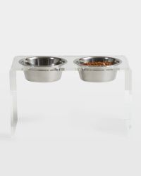 Tall Clear Double Dog Bowl Feeder with Silver Bowls