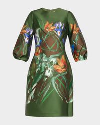 A-Line Floral-Print Mikado Dress