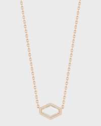 Bell Rose Gold Rock Crystal Hexagonal East-West Necklace with Diamond Border