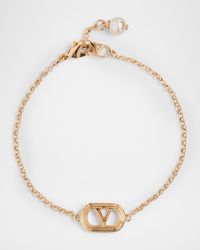 VLogo Oval Metal Bracelet with Swarovski Pearl