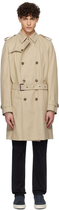 BOSS Beige Double-Breasted Trench Coat