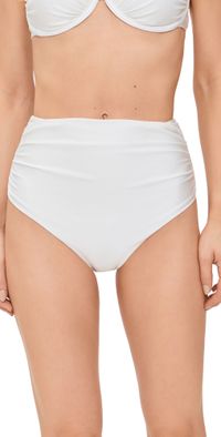 SIMKHAI Teya High Waisted Ruched Bikini Bottoms White M