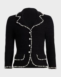 Bead-Trim Metallic Tweed Blazer