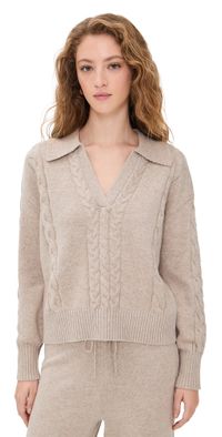 Splendid Jet Set Polo Sweater Cappuccino Heather XS