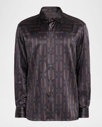 Men's Geometric Stripe Silk-Elastane Sport Shirt