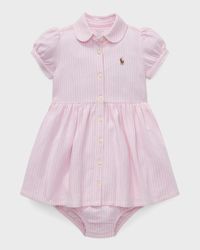 Yarn-Dyed Oxford Mesh Stripe Dress With Matching Bloomers, Size 3M-24M
