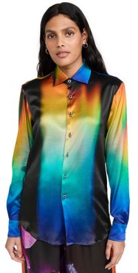BruceGlen Blue Flame Gradient Printed Button Up Blouse Blue Flame S