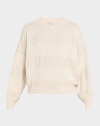 Linen-Cotton Pailette Striped Crewneck Sweater
