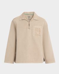 Men's Washed Twill Half-Zip Overshirt with Logo Pocket