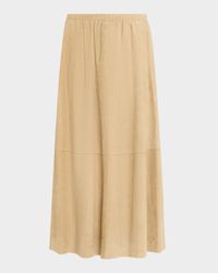Straight Lambskin Suede Midi Skirt