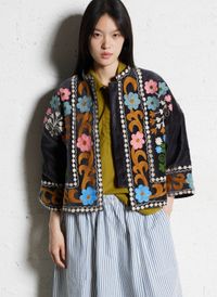 Lollys Laundry - Veste courte brodée en velours - Taille M - Noir
