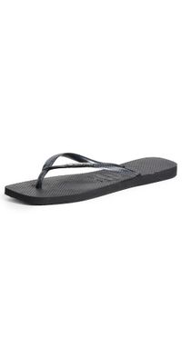Havaianas Slim Square Pop Up Logo Flip Flops Black/Silver 9/10