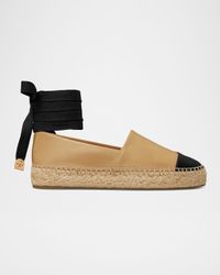 Bicolor Leather Ankle-Wrap Espadrilles